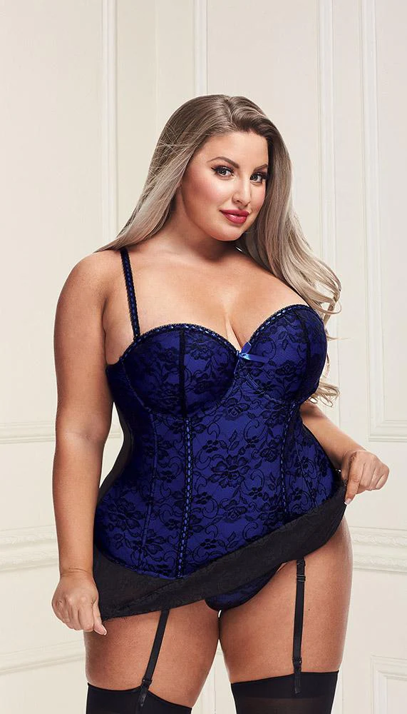 Underwire Bustier Set with Lace Overlay and Contoured Waist-Boning - Image 11