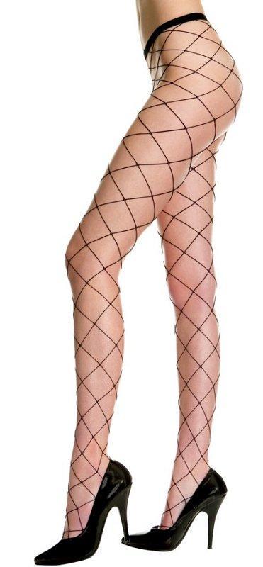 Black Seamless Big Diamond Net Pantyhose - One Size Available
