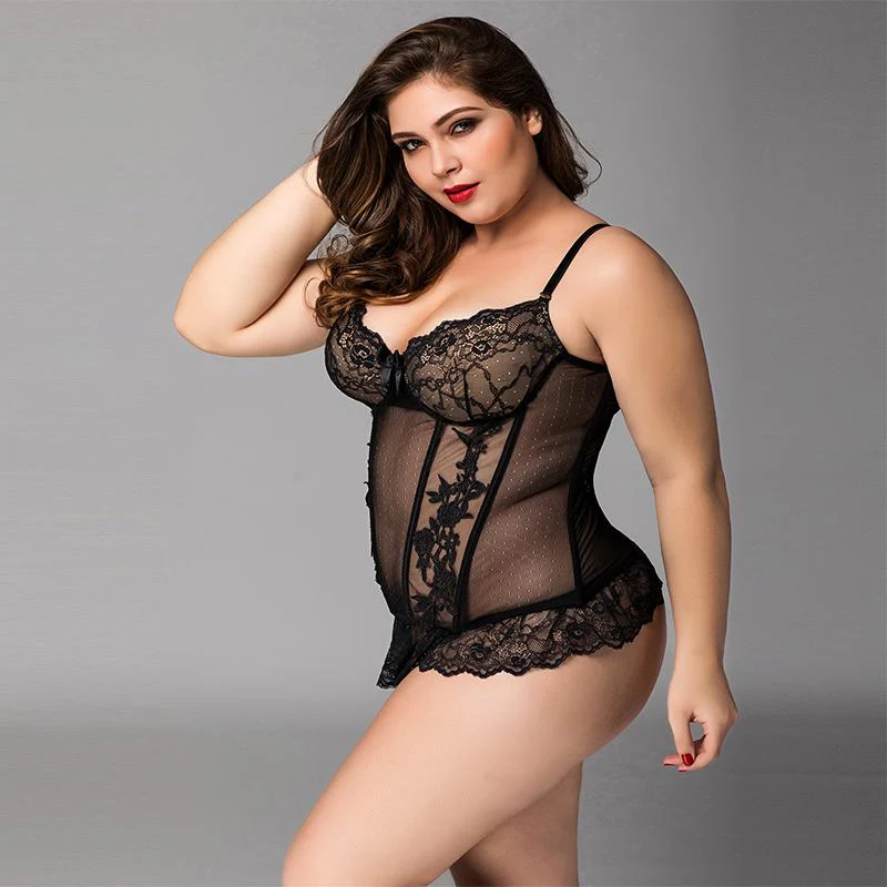 Black Sheer Lace Corset Queen Size - Image 2