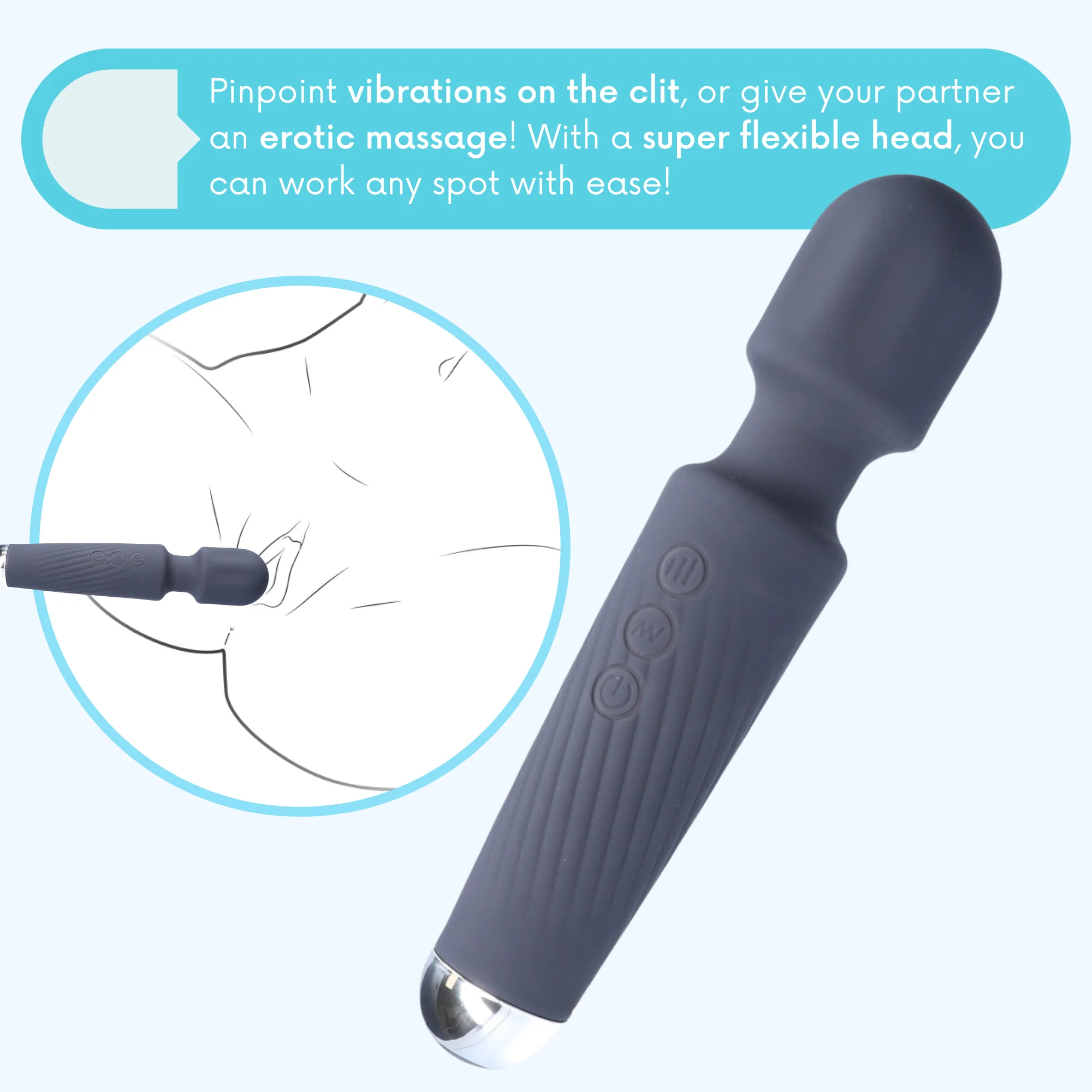 Jolie High-Power Silicone Wand Vibrator in Grey (Intense Vibrations!) - Image 5