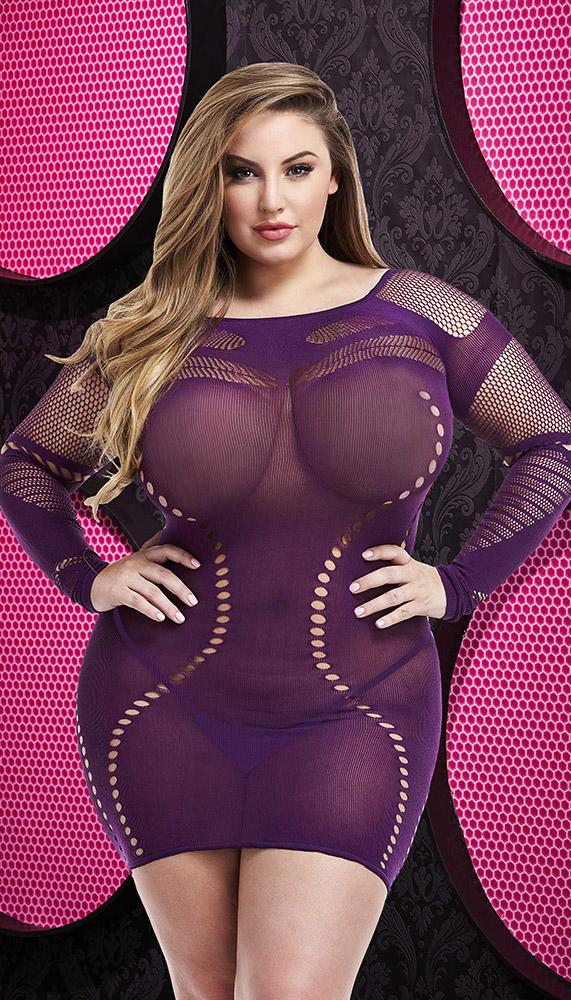 Long Sleeve Mini Dress with Fishnet Accents - Image 7
