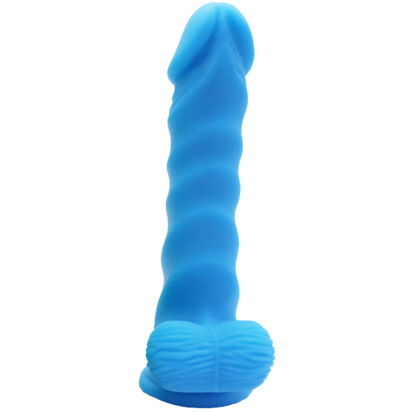 Blue Rippled Silicone G-Spot Dildo With Balls - Image 2