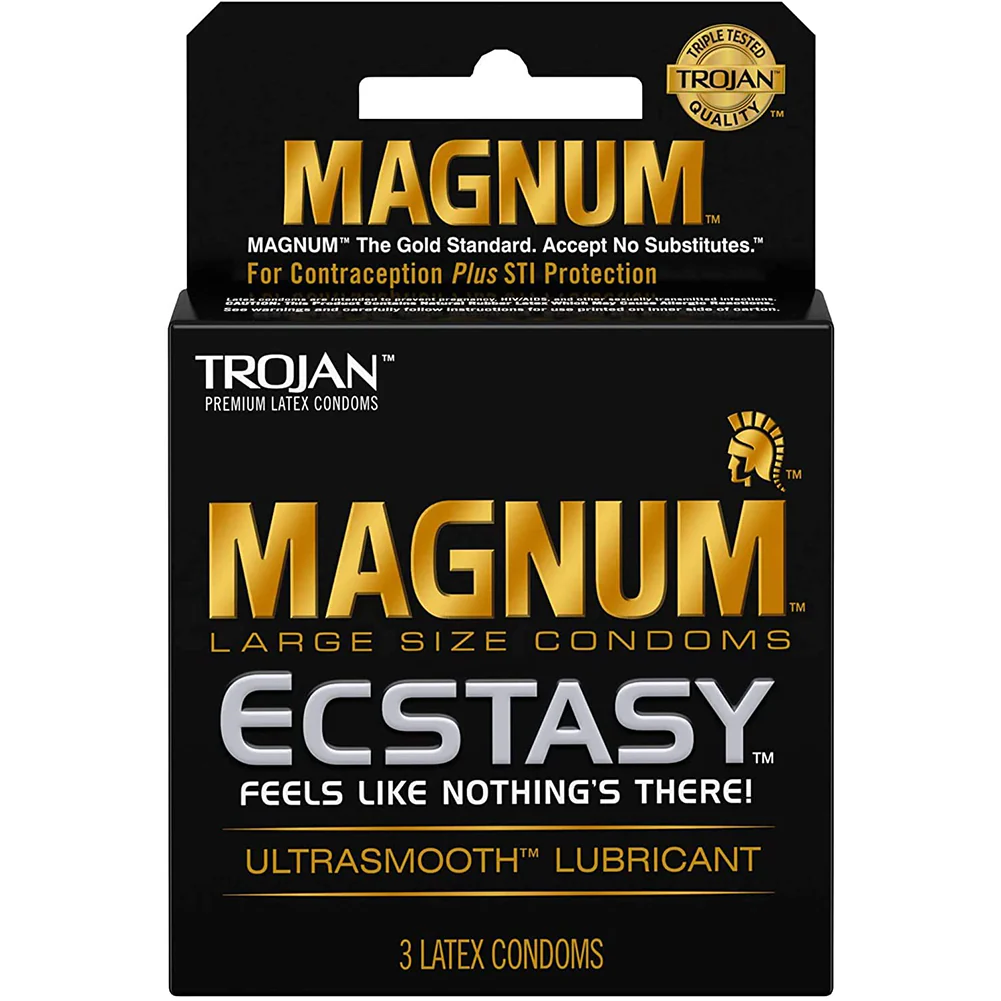Trojan Magnum Ecstasy Large Size Lubricated Condoms - 3 Pack